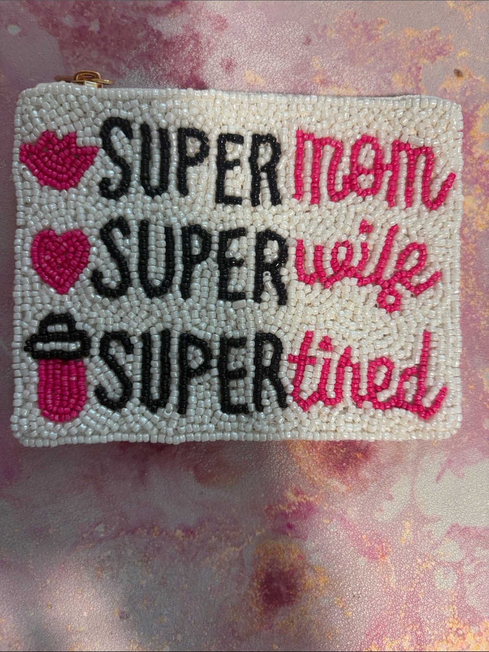 Fender White, Pink & Black Beaded Zip Pouch